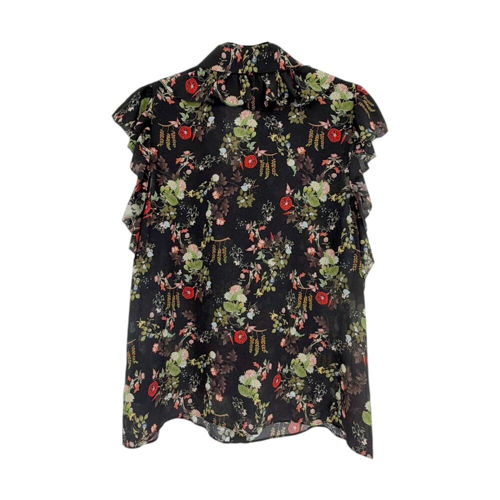ALICE+OLIVIA Floral Ruffle Blouse in Blush Kiss Black S - Picture 2 of 9